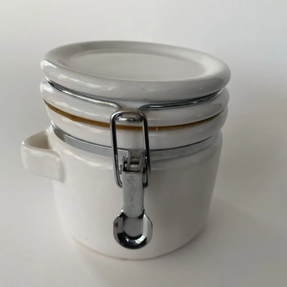 Winsome Brown Sugar Canister Ceramic Wire Bail Clamp Lid Vintage Kitchen Jar 80s